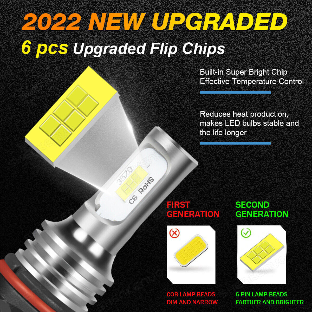 9005 9006 HB3 H10 LED Headlight Bulbs Kit Car Canbus Error Free High-Lo Beam